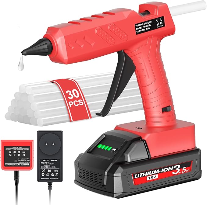 Cordless Hot Glue Gun Kit with Battery and Charger, 3.5Ah Rechargeable M18 Battery, 30pcs 0.43'' Glue Sticks, Fast Preheating, Wireless Full Size Glue Gun for Crafts & DIY