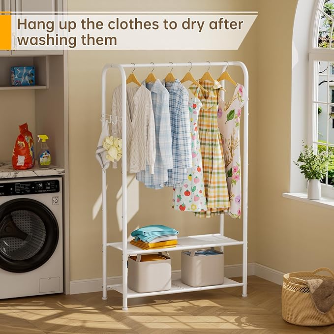 Golpart Clothes Garment Coat Rack Drying Clothing Racks Metal Freestanding for Hanging Clothes Portable Closet for Laundry Bedroom White