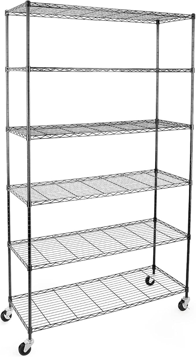 WDT NSF Certified Storage Shelves on Wheels, Heavy Duty Metal Shelves for Storage with Adjustable Stand, 6-Tier Wire Shelving Unit for Garage Pantry Kitchen Shelf Rack(17" W*47" D*80" H), Black
