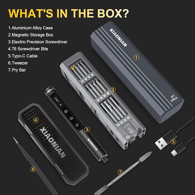 Electric Screwdriver Set,76 IN 1 Mini Electric Screwdriver Cordless Set with LED Display,5 Torque Settings Repair Tool Kit for Electronics Phone Camera Laptop Watch