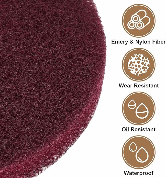 HARFINGTON 24pcs Scrubber Scouring Pads 400 Grits 5 Inch Drill Power Brush Hoop and Loop Surface Conditioning Disc Drill Scuffing Disc Scrub Pads for Home Kitchen Cleaning, Red