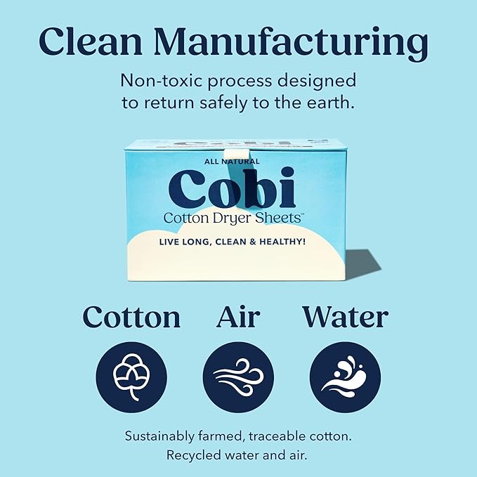Cobi Biodegradable Non-Toxic Dryer Sheets – Naturally Scented Cotton Dryer Sheets – Eco-Friendly, Plant-Based, Plastic-Free (96, Scented)