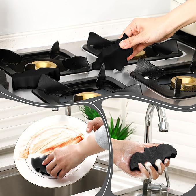 Tioncy 12 Pack Bat Sponges Kitchen Bulk Dual Sided Scrubber Gothic Sponges Dishwashing Non Scratch Bat Kitchen Accessories Dish Scouring, Black