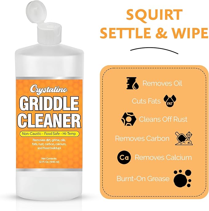 Flat Top Grill Cleaner (32 Fl Oz), Removes Grease, Rust, Fats, Carbon, and Calcium, Griddle Cleaning Kit, Use on Stainless Steel as Wolf Blackstone Griddle Cleaner for Flat Top Degreaser