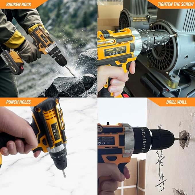 SOLUDE Tool Set with Drill,21V Cordless Power Drill Tool Box with 2 Battery,Electric Drill Driver with Basic Hand Tools for Home Repair and DIY Projects
