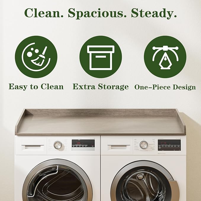 Washer Dryer Countertop, Laundry Room Organization and Storage, 27.6" x 54" Wood Laundry Countertop for Washer and Dryer, Gray
