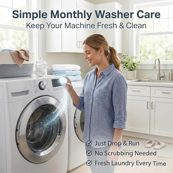 Washing Machine Cleaner Descaler Tablets 24 Pack – Deep Cleaning for HE Front Load and Top Load Washers – Septic Safe Eco Friendly Deodorizer for Drum and Tub Seal