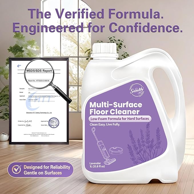 Snowlily 33.8 FL OZ Floor Cleaning Solution Compatible with Robot Vacuum, Residue & Streak Free, Low Foam Floor Cleaner for Mopping, for All Robot Vacuum Mops & Wet Dry Vacuum Cleaners, Lavender