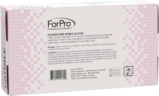 ForPro Disposable Nitrile Gloves, Chemical Resistant, Powder-Free, Latex-Free, Non-Sterile, Food Safe, 4 Mil