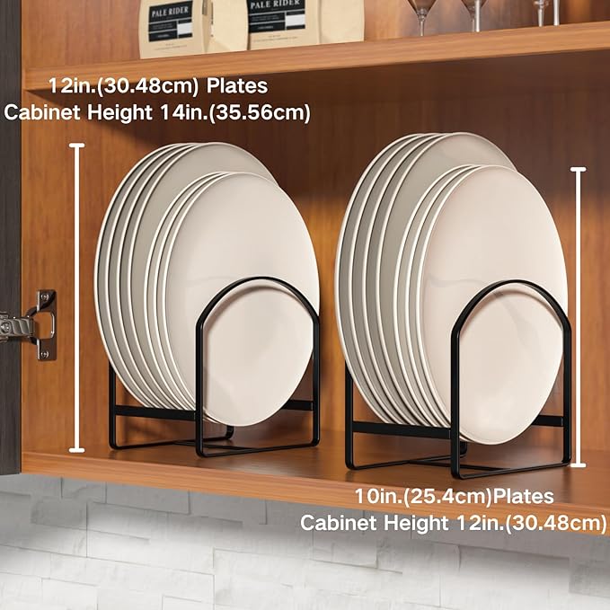 LINFIDITE 2 Pack Kitchen Plate Holder Organizer for Cabinet Space Saver Dinner Dish Plate Storage Rack Upright Dish Drying Racks Metal Dish Racks Stand for Cupboard and Countertop Large Black