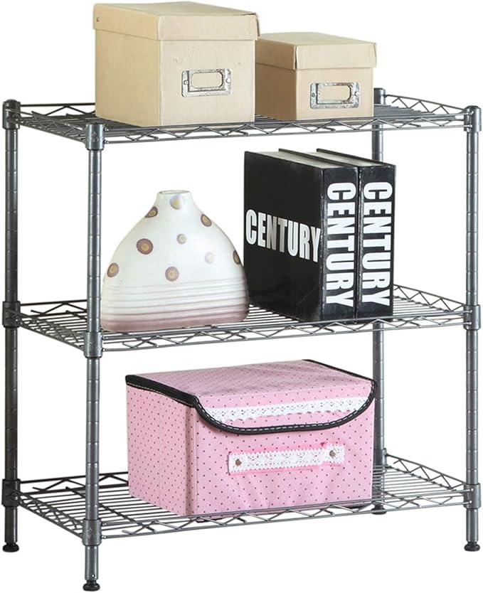WEI WEI GLOBAL 3-Tier Metal Wire Shelving Unit, Adjustable Utility Storage Standing Rack Organizer Cabinet for Garage Laundry Bathroom Kitchen Closet - 23" L x 13" W x 32" H, Black