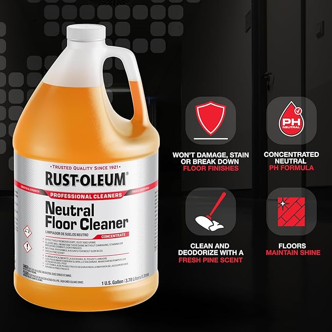 Rust-Oleum Professional Cleaners Neutral Floor Cleaner | 1 Gallon (128oz) | Professional Strength Concentrate | Neutral pH | Pine Scent | 4 Pack