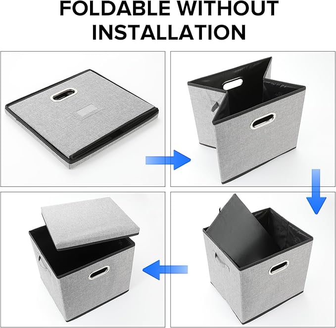 Vinyl Record Storage Box Hold 100+ Lp Albums Foldable Storage Bin with Lid Record Holder for Albums, CDs, DVDs (Grey, Large-2pcs)