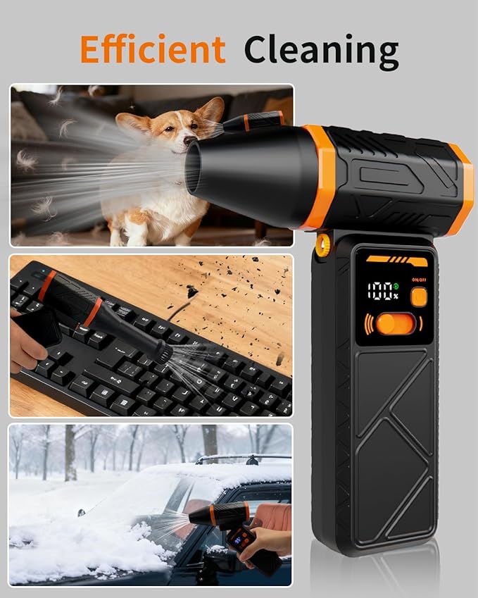 Compressed Air Duster,330,000RPM Electric Air Duster with LED Light,Rechargeable Cordless Mini Air Blower Adjustable Stepless Contorl,Dust Blower with LCD for Computer,Keyboard,House,Outdoor&Car