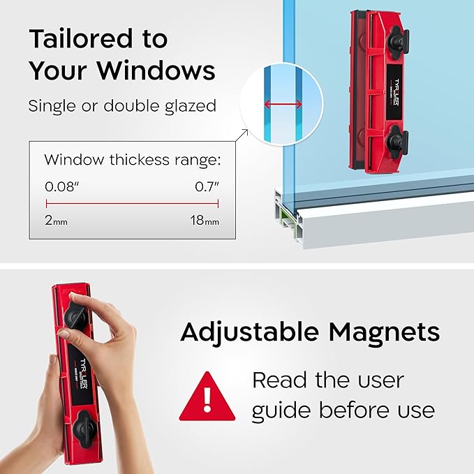 Tyroler Outside Magnetic Window Cleaner Tool | The Glider D-2 AFC Double-Sided Window Cleaners Tool Fits Windows 0.1"-0.7" Thick | Magnet Window Cleaner | Magnetic Glass Cleaner | Limpiador magnetico