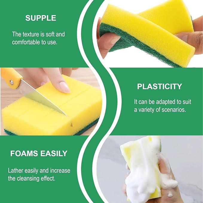 24 Pack Kitchen Cleaning Sponges,Scrub Sponges,Non-Scratch Scrub Dish Sponge Safe on Non-Stick Cookware,Stink-Free Cleaning Supplies for Pots, Pans