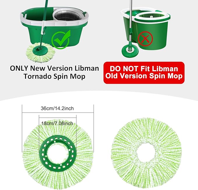 Tornado Spin Mop Head ONLY Compatible with 𝗡𝗲𝘄 𝗟𝗶𝗯𝗺𝗮𝗻 𝐓𝐨𝐫𝐧𝐚𝐝𝐨 𝗦𝗽𝗶𝗻 𝗠𝗼𝗽 𝗦𝘆𝘀𝘁𝗲𝗺, Washable & Reusable Libman Mop Head Replacement Refill for Tornado Mop (NOT for Old Version)