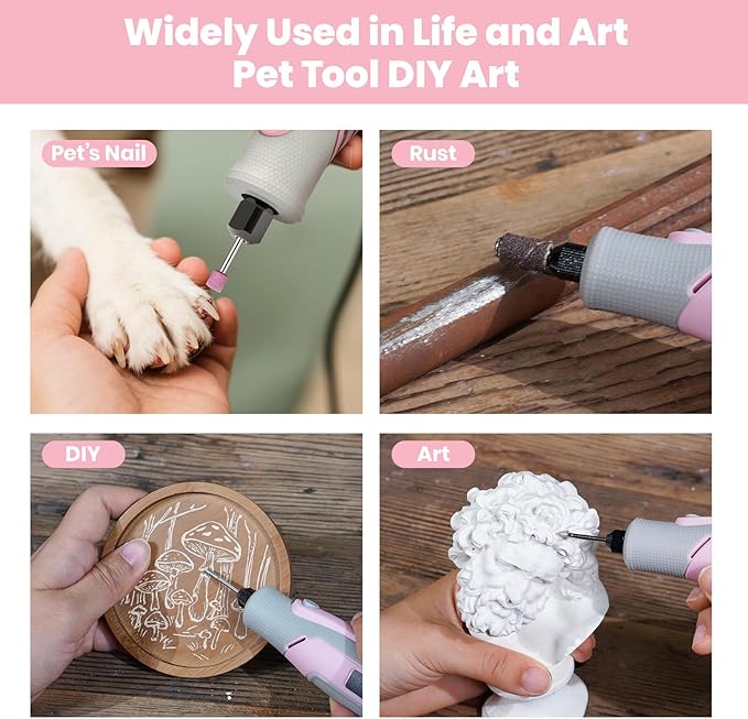 Rotary Tool Kit, Cordless Rotary Tool, Mini Rotary Tool 4V, Variable Speed, with Upgraded Accessories, for Carving, Engraving, Sanding, Polishing, Cutting, DIY Crafts and Pet Nails, Pink