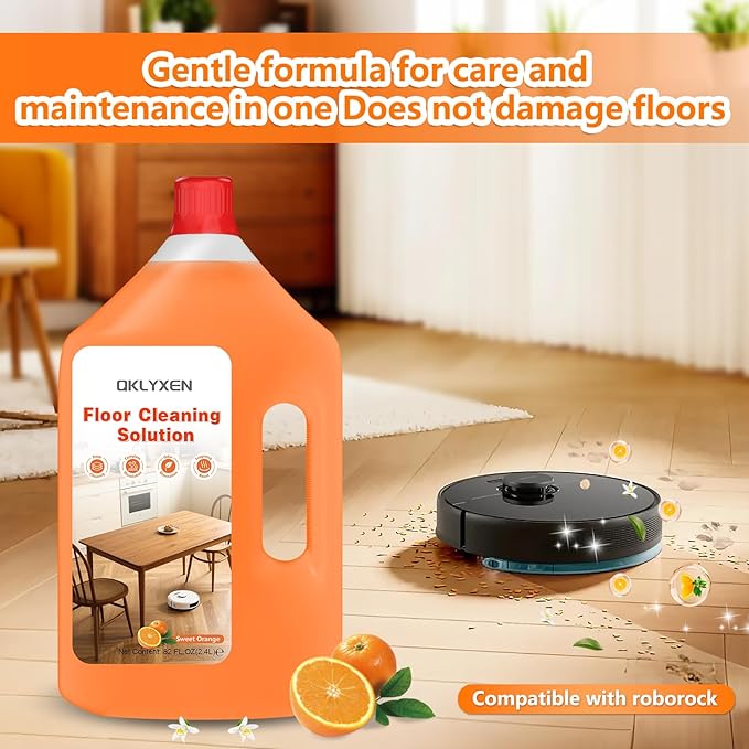 Floor Cleaning Solution Compatible with Roborock – 82 FL OZ Orange Floor Cleaner – Long-Lasting, Subtle Fruit Scent– For All Robot Vacuums with Mopping & Cordless Wet/Dry Vacuum Mop Cleaner