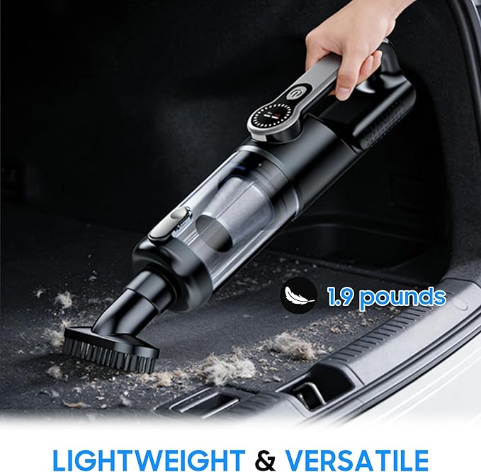 Cordless Handheld Car Vacuum Cleaner for Car Interior, Strong Suction Portable Vacuum for Pet Hair & Quick Home Cleaning, Rechargeable with LED Light & Attachments