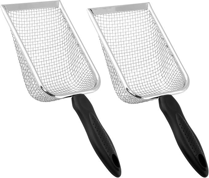 2pcs Gardening Soil Sifter, 3.8mm & 5.0mm Mesh Sieve for Gardening, Dirt Sifter Compost Sifters with Handle, Multi-Functional Garden Sieve Potting Scoop for Sand, Rocks(Color:Silver)