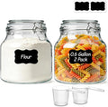 ComSaf 2-Pack 74oz (0.6 Gal) Wide-Mouth Glass Jars with Airtight Clamp Lids, Large Food Storage Containers for Flour, Sugar, Coffee & Pantry Organization, Includes Measuring Cup & Reusable Labels