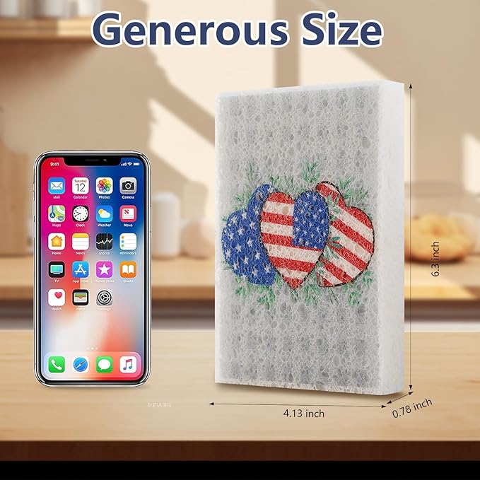 4Pcs USA Flag Heavy Duty Kitchen Dish Sponges | Large Odor Free Non-Scratch Scrub Pad | Household Cleaning Scrubber for Sink, Counters, Surfaces, Pots, Pans, Dishwashing (6" x 4" x 1"), Style 2