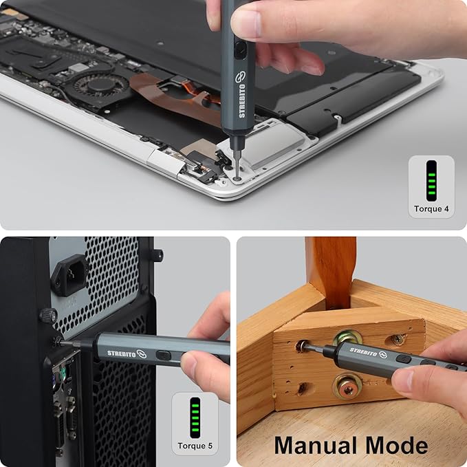 STREBITO Mini Electric Screwdriver Set, 70 in 1 Small Electric Screwdriver - 64 S2 Preicison Bits, 5 Torque Settings, 4 LED Lights, Mini Power Screwdriver Repair Tool Kit for PC Electronic (Standard)