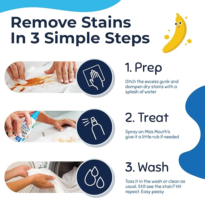 Miss Mouth's Messy Eater Stain Treater Spray - 4oz 3 Pack Stain Remover - Newborn & Baby Essentials - No Dry Cleaning Food, Grease, Coffee Off Laundry, Underwear, Fabric