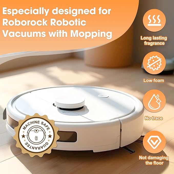 Floor Cleaning Solution Sweet Orange Scent, 82 Fl Oz, Compatible with All Roborock Mopping Robots (S7, S8, Qrevo, Q7, Q8 series), Cleans for Multiple Hard Floors, Deep Deodorization Free StainBusting