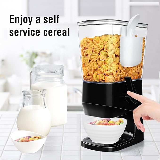 Cereal Dispenser Countertop Wath Bowls and Spoons Cereal Containers Storage for Pantry Snack Organizer Dry Food Storage Container with Lid for Kitchen Organization Oatmeal Nut Granol（Black 1 pack ）