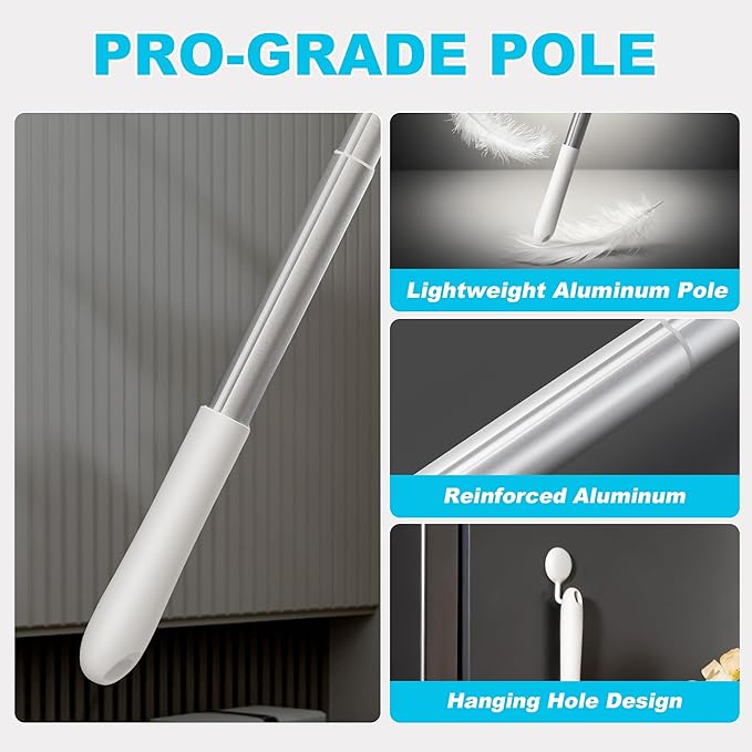 JOYMOOP 6 ft Extendable Duster Handle with 24 Heavy Refills, Compatible with Swiffer Duster Refills, Disposable Microfiber Dusting Pads for Home Cleaning, Ceiling, Fan, Window, Hard-to-Reach Areas