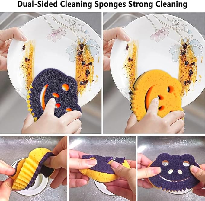 SmilePowo 12 Pack Frog Dual-Sided Multi-Functional Premium Cleaning Sponges,Scrub Sponges,Dishwashing Sponge for Heavy Duty Scouring Pads,Kitchen,Furniture,Dish,Bathroom
