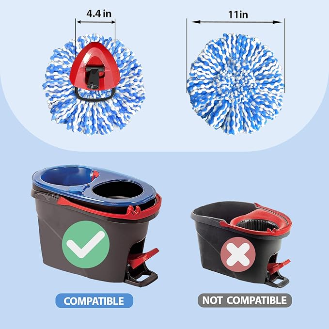 Cedar Mop Replace Head for RinseClean 2-Tank System, Microfiber Spin Mop Refills, Easy to Replace, Include 3 Mop Replace Heads, 1 Extra Mop Replacement Base