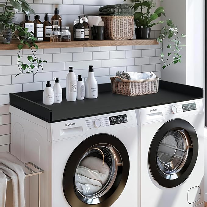 Gashell Washer Dryer Countertop, 27.5" x 54" Bamboo Washer and Dryer Countertop for Laundry Room Organization(Black)