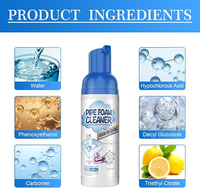 Japanese Drain Foam Cleaner, Japanese Toilet Cleaning Foam Drain Cleaner, Powerful Sink and Drain Cleaner, Drain Cleaner Hair Clog Remover Foam for Kitchen Drain, Sinks (1)