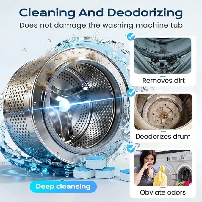 Washing Machine Cleaner Tablets, Deep Cleaning Descaler for Front & Top Load Washers, Clean Inside Drum and Laundry Tub Seal (1 box)