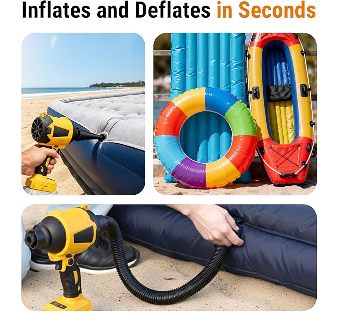 Cordless Compressed Air Duster & Blower Compatible with dewalt 20V MAX Battery (Tool Only), Brushless Motor, 3-Speed Adjustable, 50,000 RPM, LED Light, Portable Inflatable Pump for Cleaning, Camping