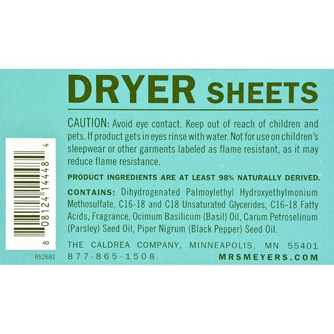 Mrs. Meyer'S Dryer Sheets - Basil - 80 Sheets