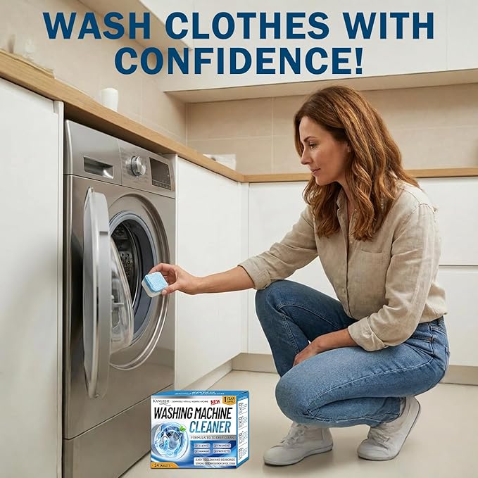 24 Pack Washing Machine Descaler Cleaner Tablets, Front Top Load Washer Descaler Septic Safe, Deep Clean Removes Limescale Odor Residue, Individually Wrapped