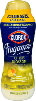 Clorox Fraganzia Laundry Scent Booster Crystals, In-Wash Fragrance Beads for Fresh-Smelling Clothes & Linens, Safe for All Fabrics & Colors, Easy-Pour Bottle, Citrus Blossom Scent, 70 Oz