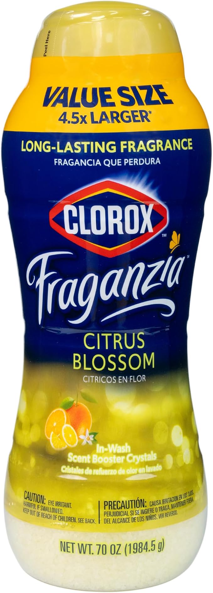 Clorox Fraganzia Laundry Scent Booster Crystals, In-Wash Fragrance Beads for Fresh-Smelling Clothes & Linens, Safe for All Fabrics & Colors, Easy-Pour Bottle, Citrus Blossom Scent, 70 Oz