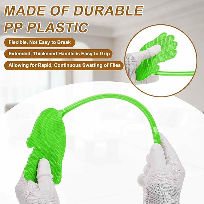 HARFINGTON 6pcs Fly Swatter 5.7"x5.3" Plastic Manual Heavy Duty Long Handle Fly Swatter for Home Indoor Outdoor, Green