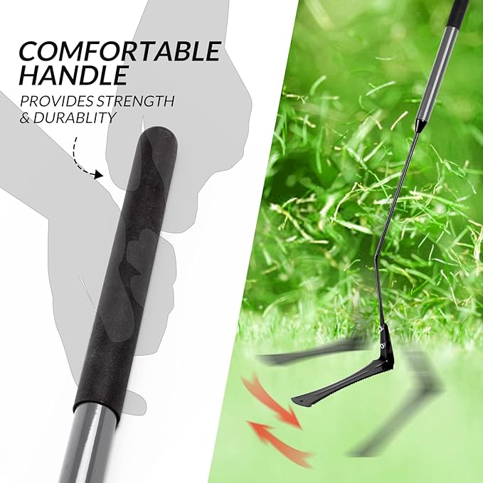 Walensee Grass Whip with Double-Edged Serrated Sharp Steel Blade Weed Grass Cutter with Soft Rubber 22-Inch Handle Cut Tall Grass and Overgrown Weeds in The Yard, Fields, and Ditches, Black,1 Pack