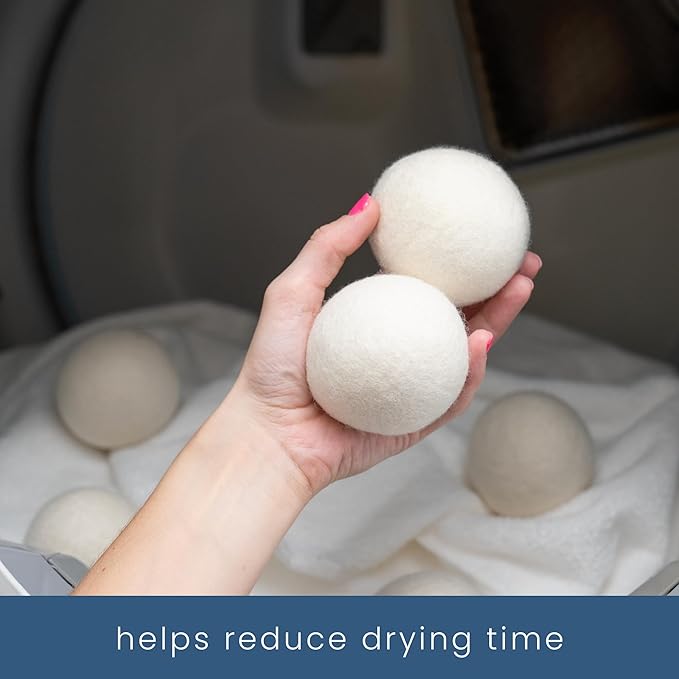 S&T INC. XL New Zealand Wool Dryer Balls, Fabric Softener for Laundry, Natural White, 2.9 in, 6 Pack