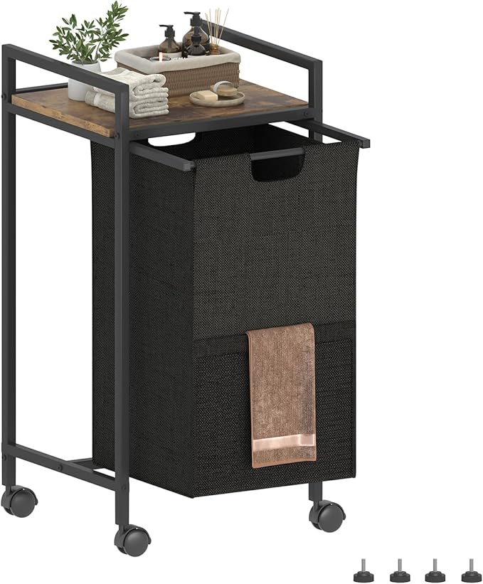 Laundry Hampers,Laundry Basket， Laundry Sorter with Top Shelf & Removable Washable Bags & Side Pockets for Laundry Room organization, Bathroom and Dorm, Rustic Brown and Black