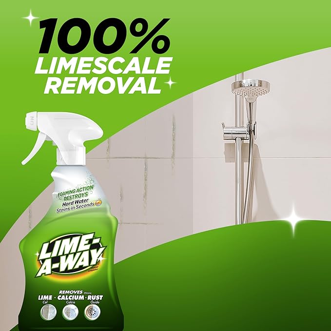 Lime-A-Way Hard Water Stain Remover Spray, Removes Lime, Calcium & Rust in Seconds, Bathroom Cleaner, 32 fl oz