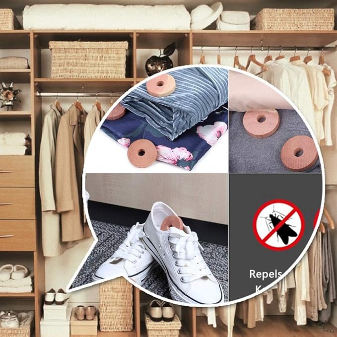 Cedar Blocks for Clothes Storage – 24 Pcs 100% Natural Cedar Rings | Wardrobe & Drawer Freshener for Closet Storage