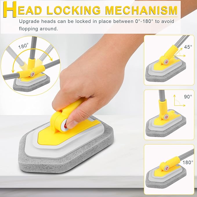 Lalafancy Baseboard Cleaner Tool with Long Handle 3 Reusable Cleaning Brush Pads, 52‘’ Shower Wall Cleaner Scrubber Baseboard Duster for Bathroom Wall Floor Skirting Bathtub Window Scrubbing