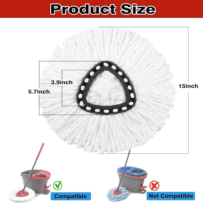 6 Pack White Spin Mop Replacement Heads, Mop Head Replacement 100% Microfiber, Deep Cleaning, Spin Mop Refill Replacement Head Compatible with 1-Tank System
